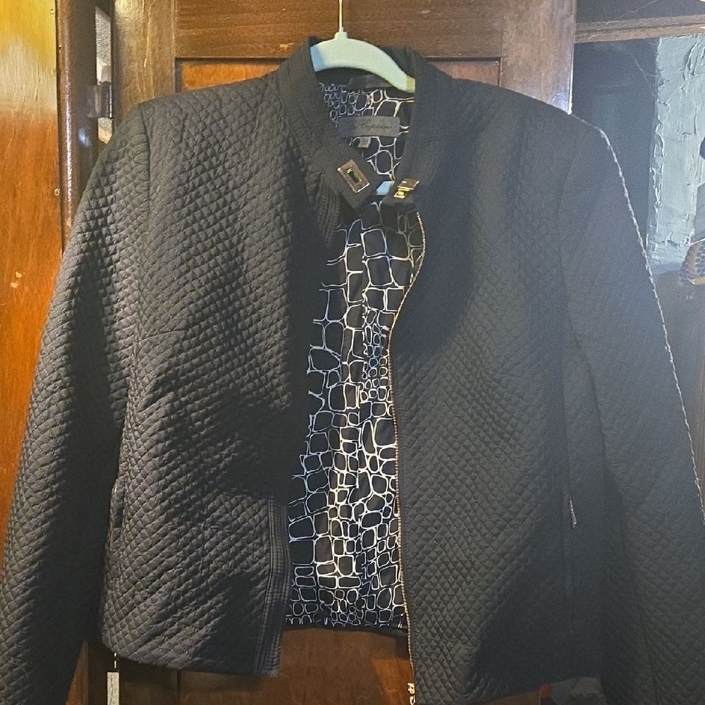 Les Copains Black Quilted Bomber Jacket EU SZ 46